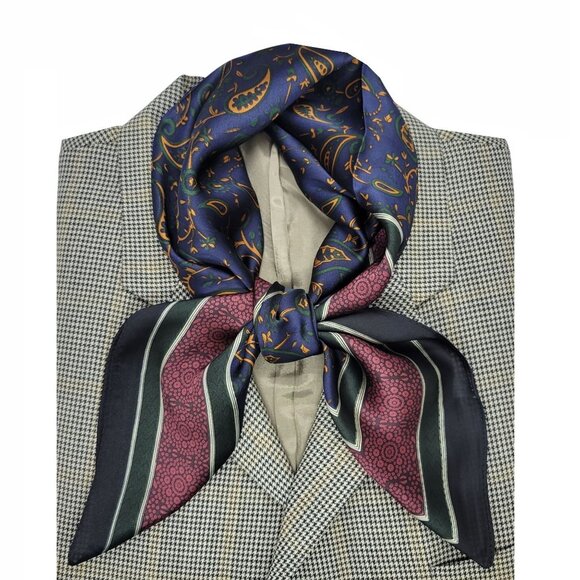 ✨Luxury Paisley Square Scarf Soft Silky Women Bandana Navy Burgundy Nautical New - Picture 2 of 6